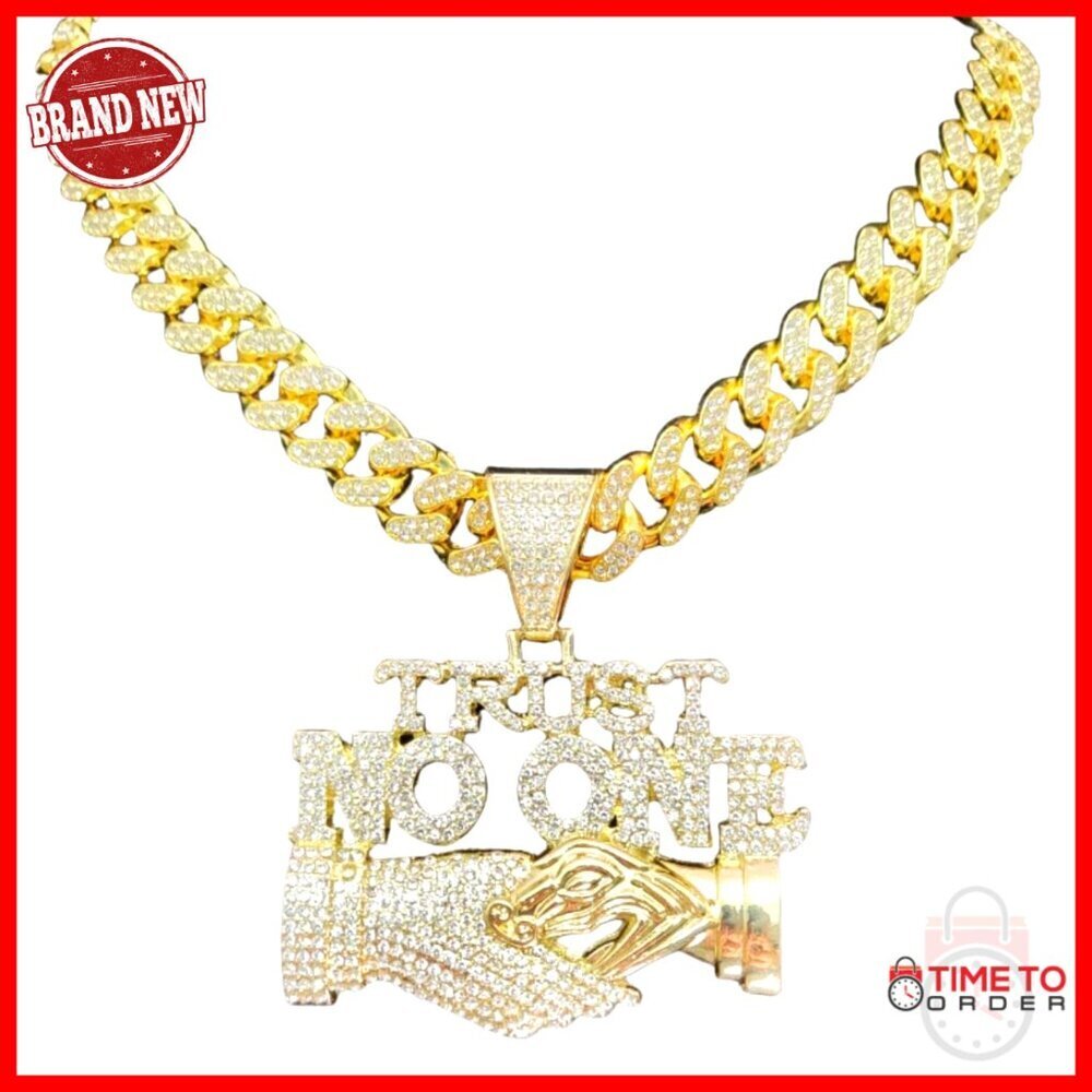 13mm Cuban Chain Necklace with Iced Out Pendant, Hip Hop Style